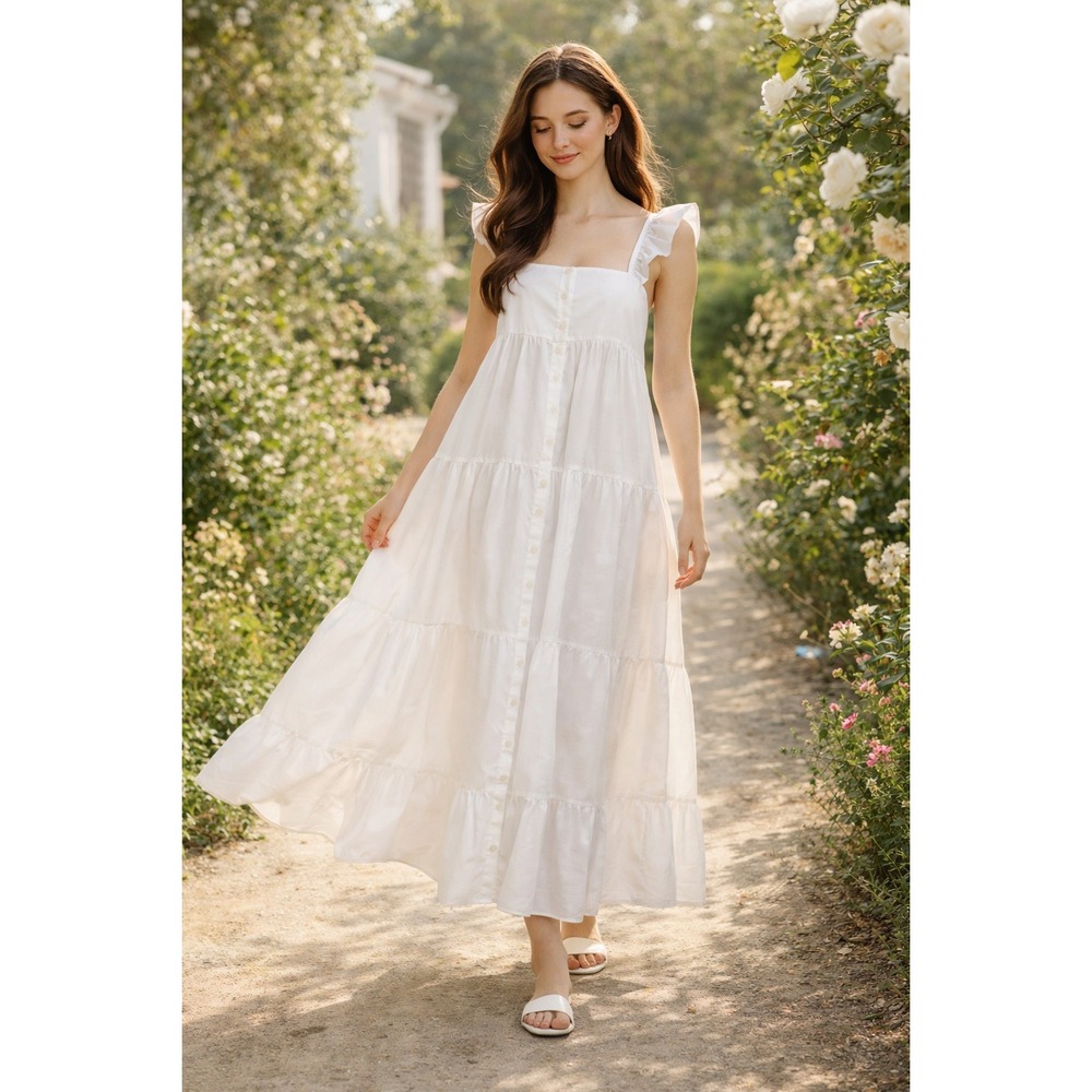 En Saison Maxi Dress Women L Ruffle Prairie Peasant Boho‎ Coastal Cowgirl